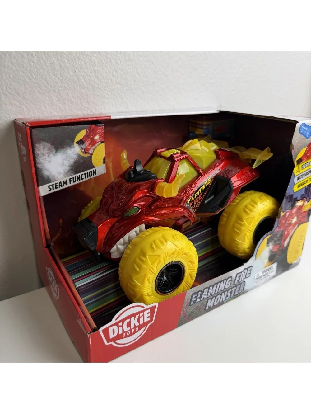 Dickie Toys Flaming Fire Monster Truck Steam Effect Light Sound Rubber Tires 3+